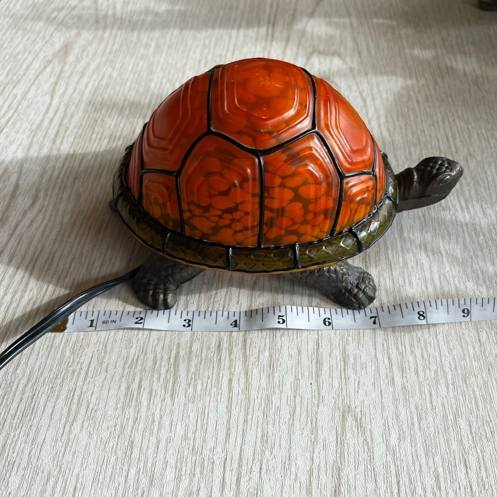 Tiffany Style Amber Glass Turtle Table Lamp - Metal Base Removable Shell - Picture 10 of 17